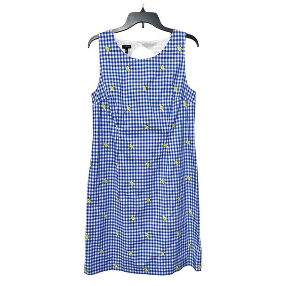 Talbots Lemons & Gingham Shift Dress in White Blue Size 10‎ - Picture 5 of 12